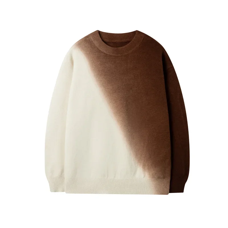 

2024 Autumn and Winter Men's New Gradient Tie Dyed Round Neck Sweater for Youth and Students Loose and Casual Thickened Knitwear
