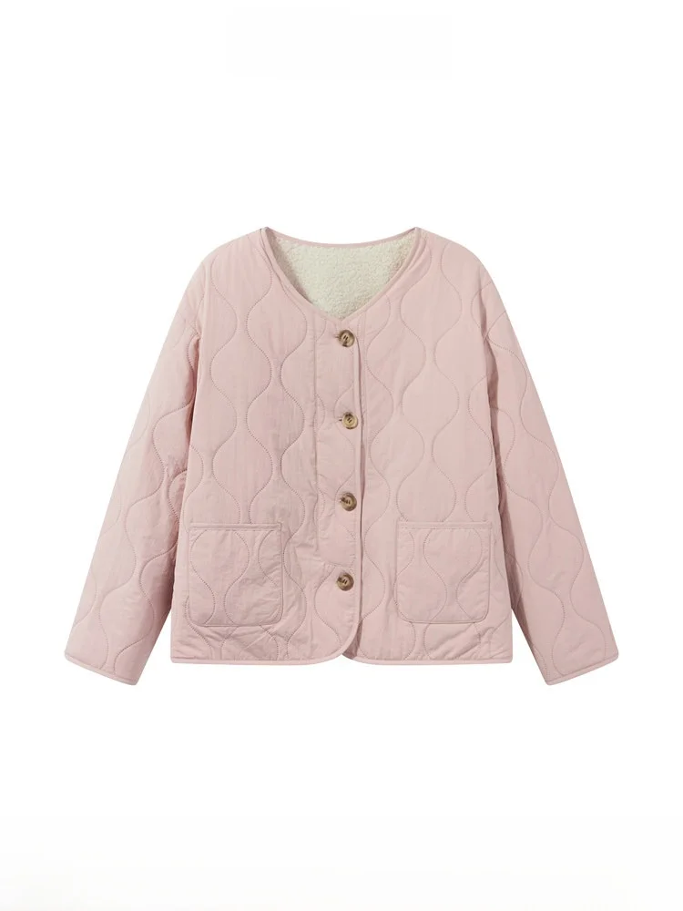 

Теплая хлопковая куртка с флисовой подкладкой для женщин, двусторонняя, новогодняя, из овчины, в корейском стиле, с длинными рукавами, свободного кроя