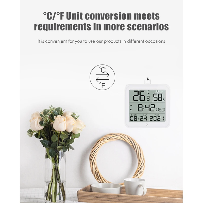 Smart Home Wifi Humidity Sensor Smart Life Indoor Temperature Alarm Sensor With Clock Function For Home