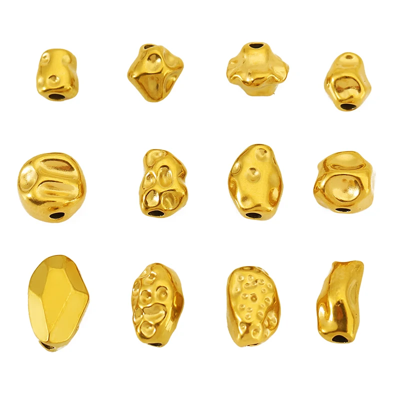 20pcs Stainless Steel Irregular Rock Concave Texture Beads Charm Spacer Loose Beads for DIY Bracelet Jewelry Making Accessories