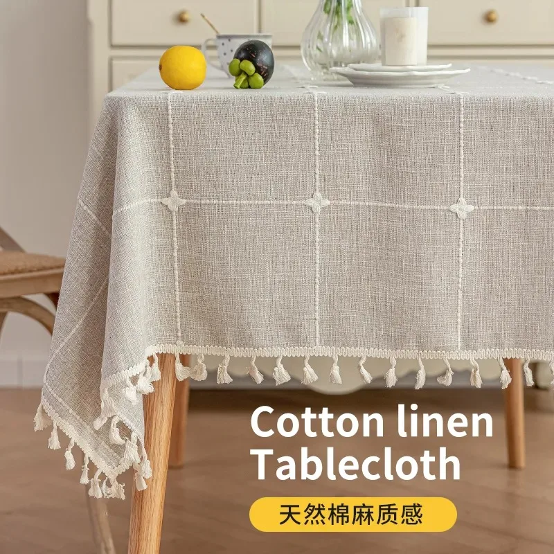 

Скатерть из хлопка и льна в скандинавском стиле, большой клетчатый узор, однотонная прямоугольная обеденная скатерть для домашнего использования.