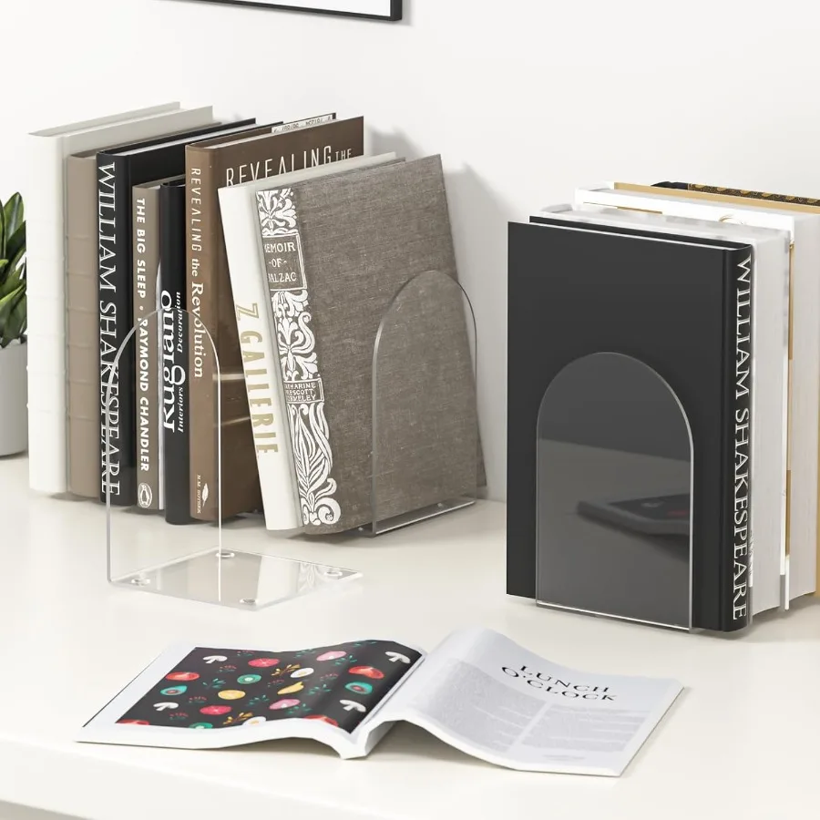 4 قطع من الدفتين من الأكريليك مكونة من 4 قطع من نهايات الكتب الشفافة للأرفف ومنظم سطح المكتب وسدادة الكتب الشفافة #4
