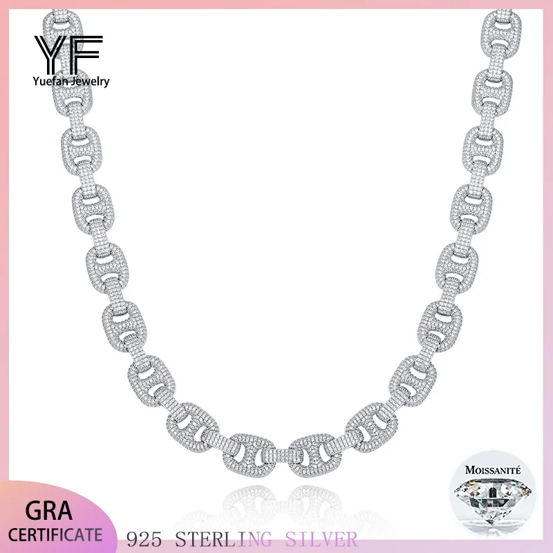 

S925 silver Moissanite 12mm pig nose Cuban necklace plated with 18k gold D color VVS certified HipHop style jewelry necklace