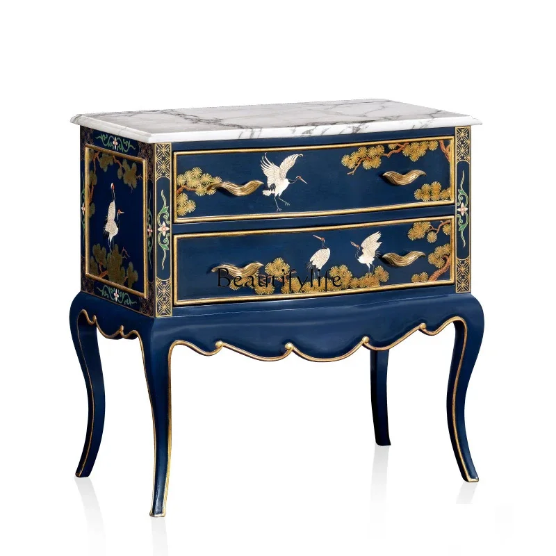 

French chest Chinese style solid wood chest gold hand-painted marble