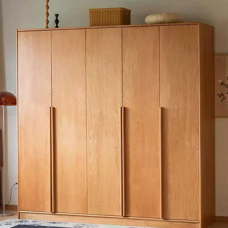 Nordic Japanese Log Wind Door Wardrobe North American Cherry Wood Simple Storage Cabinet Bedroom Home Solid Wood Wardrobe