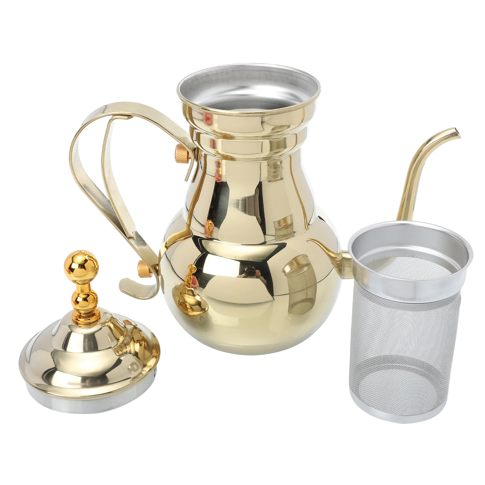 

Stainless Kettle Long Narrow Spout Tea Pot Middle East Style Kitchen Office Use Stainless Steel Filter Pot