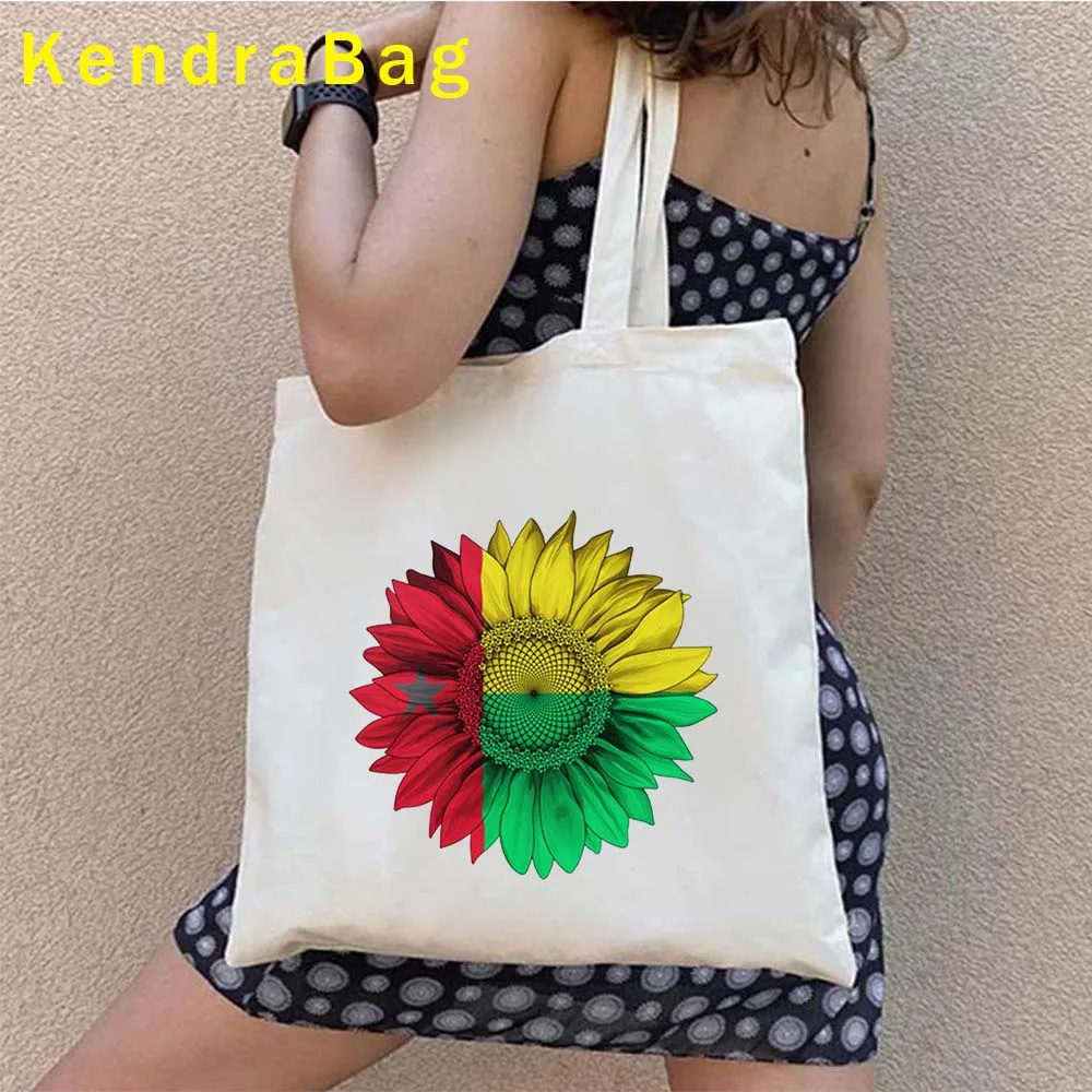 Arms of Guinea Bissau Flag Map Emblem Guinean Girl Love Heart Women Canvas Shoulder Totes Bag Harajuku Shopper Reusable Handbags