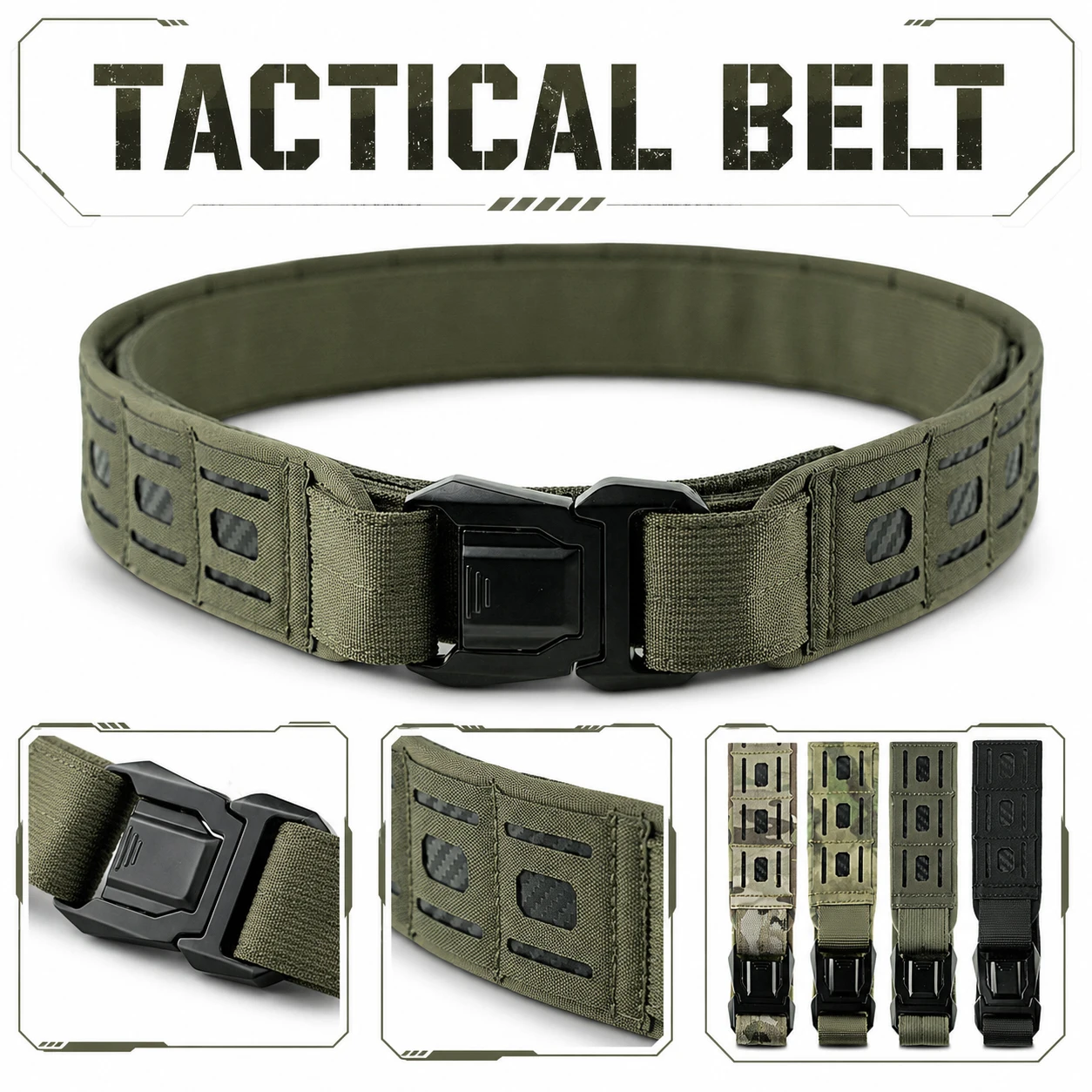 

Tactical Belt Quick Release Molle Battle Belt 2 Inch Laser Cut Double Layer Heavy Duty Waist Belt for Airsoft Hunting Military
