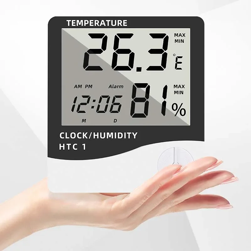 1pc HTC-1/2 LCD Electronic Humidity Meter Smart Electric Digital Hygrometer Thermometer - Weather Station Clocks Outdoor
