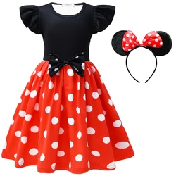 Vestido de Minnie Mouse para niñas, disfraz de Mickey y Minnie, vestido de princesa de manga corta, ropa infantil con diadema, 2023