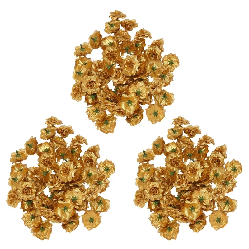 150 Pcs Silk Roses Artificial Wedding Clips Wedding Decoration Flower Head (Golden)