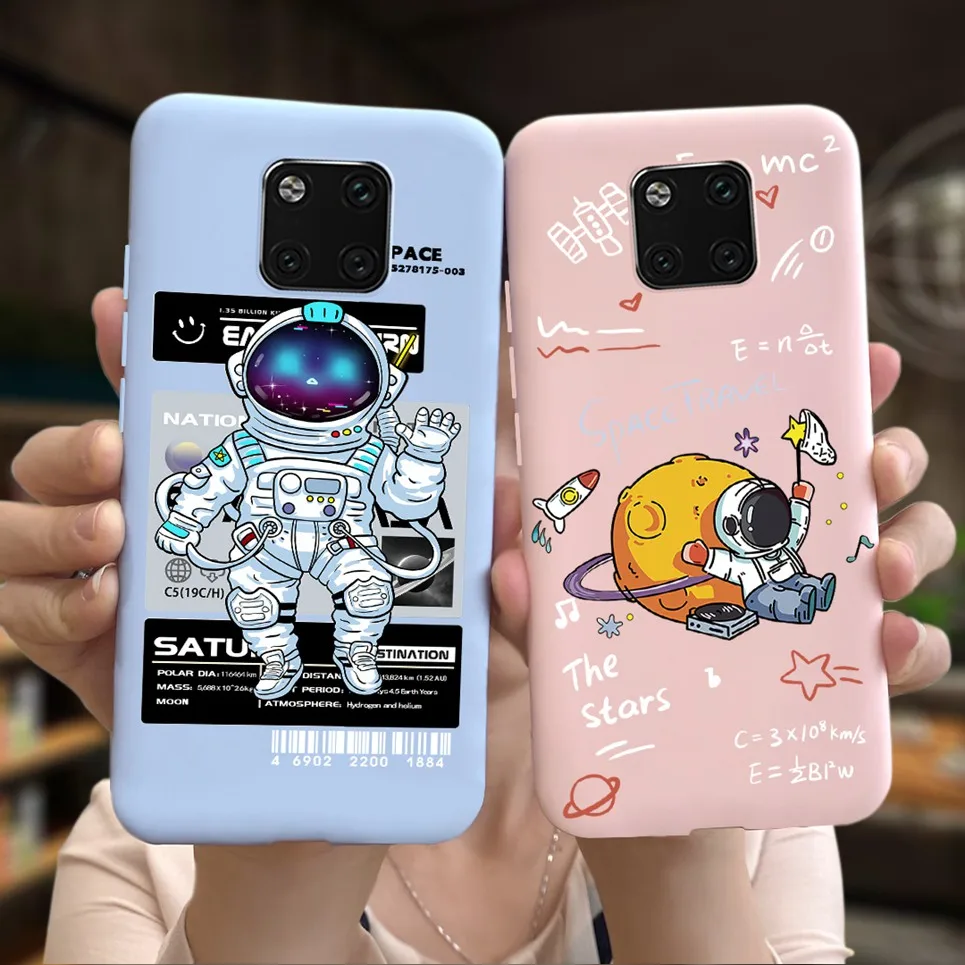 Para Huawei Mate 20 Pro Funda Mate 20 Funda trasera suave mate silicona líquida Funda Mate20 20Pro Coque astronauta dinosaurio carcasa
