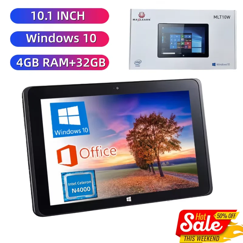 4GB LPDDR4 RAM 32GB EMMC ROM 10.1" Windows 10 Tablet PC Intel Celeron N4000 64bit HD-MI Port Dual Camera WiFi Bluetooth 4.0