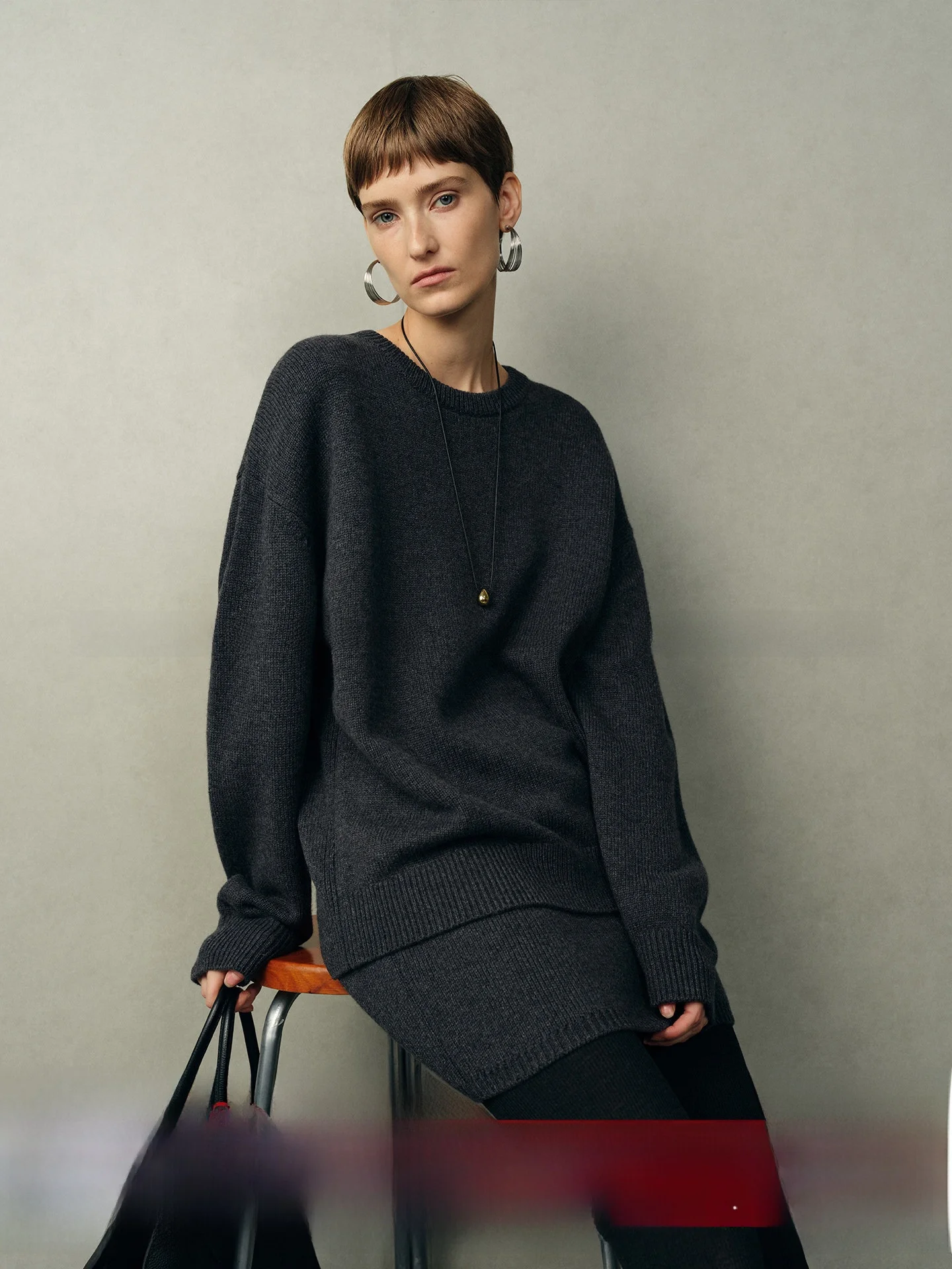 

Комплект из топа и юбки Phoebe Sle из мериносовой шерсти с круглым вырезом, женский модный осенне-зимний наряд свободного кроя