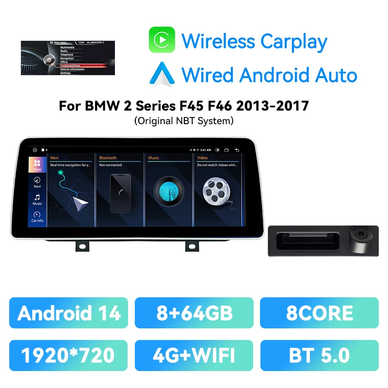 12.3 "IPS Draadloze CarPlay Autoradio Voor BMW F45 F46 F87 2013 2014 2015 2016 2017 2018 Android14 DSP GPS 4G SIM Touch Multimedia