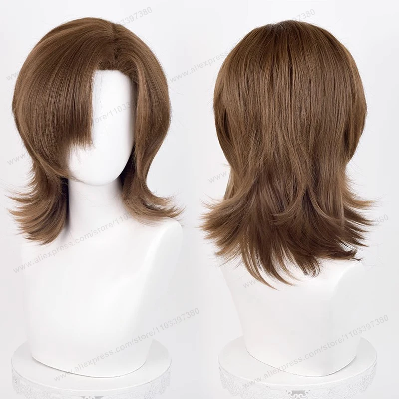 Peluca de pelo sintético de base media de 44cm para Cosplay, pelo negro, blanco, rojo, plateado, rosa, azul, pelos resis