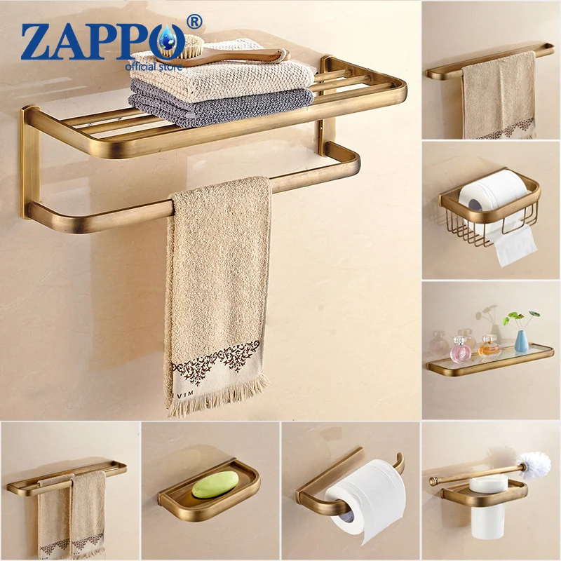 

ZAPPO винтажные аксессуары для ванной комнаты, бронзовый вешалка для полотенец, держатель для туалетной бумаги, крючки Sus 304, стеклянная полка, набор для ванной комнаты из нержавеющей стали