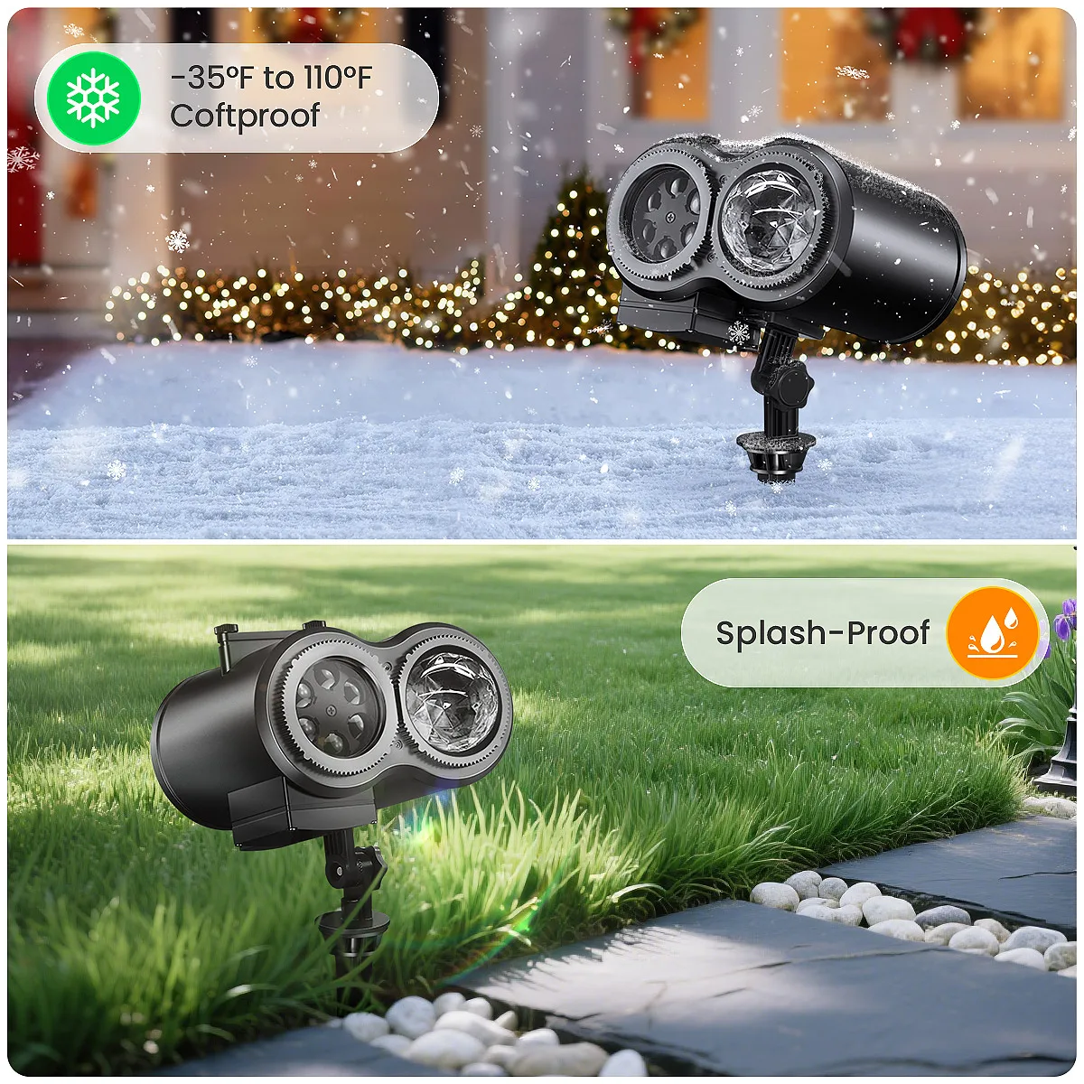 2-in-1 Holiday Projector Light, Double Head 4 Kinds Ocean Waves &12 Pattern Cards, Remote Control, Timer for Halloween Christmas
