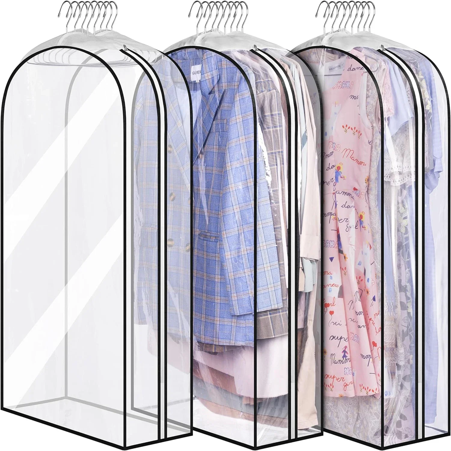 

3 Pcs 10-Inch Gusseted Garment Bags Clear Waterproof Suit Covers for Storage Hanging Zipper Clothing Protection