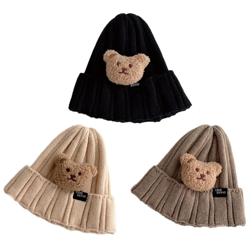 

Trendy Knit Hat Stylish Warm Hat Bear Pattern Hat Perfect for Autumn & Winter