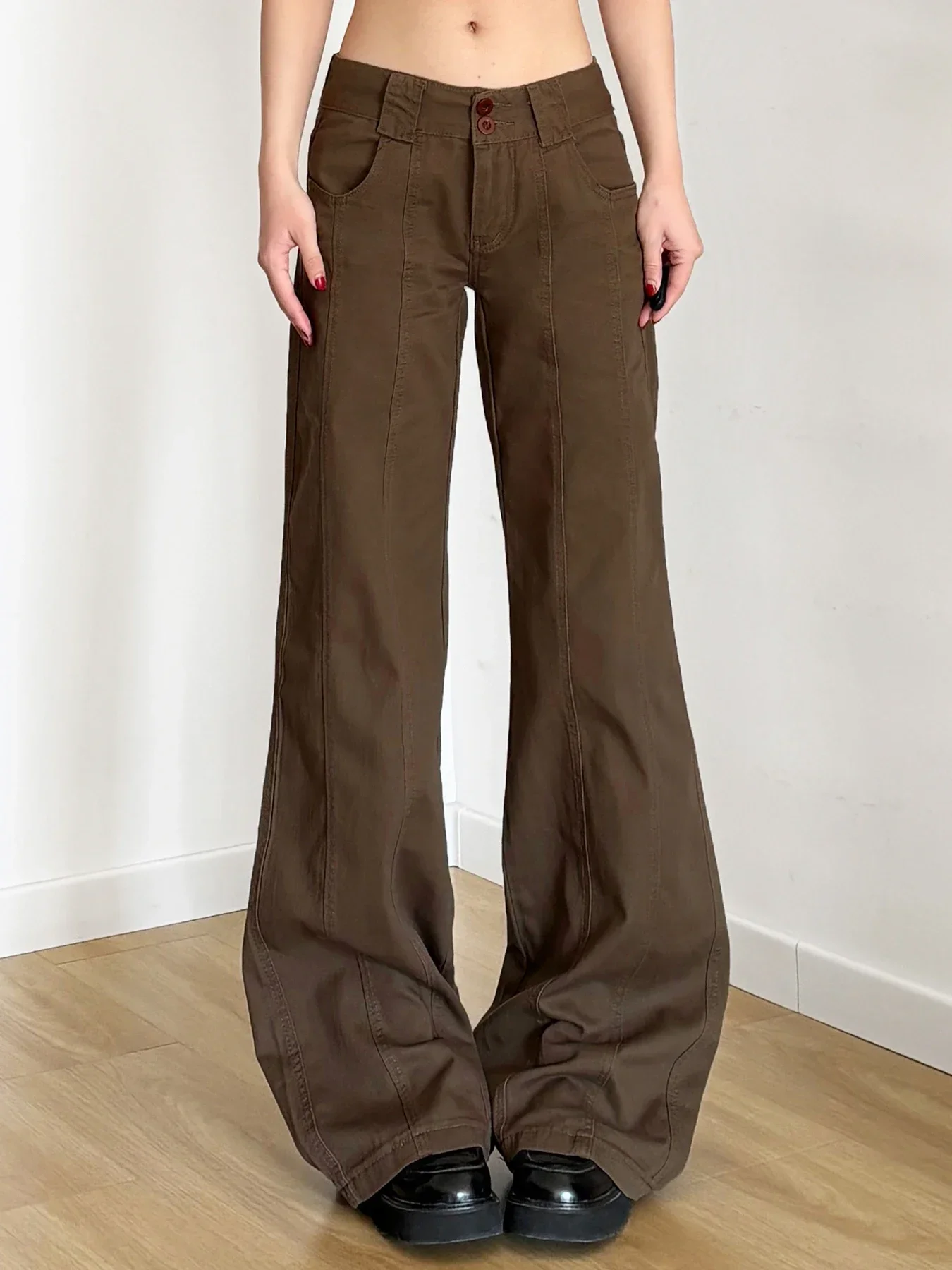 

Коричневые широкие джинсы в стиле гранж Y2k, винтажные мешковатые джинсовые брюки с низкой посадкой 2000-х годов, женские повседневные уличные брюки, корейская мода