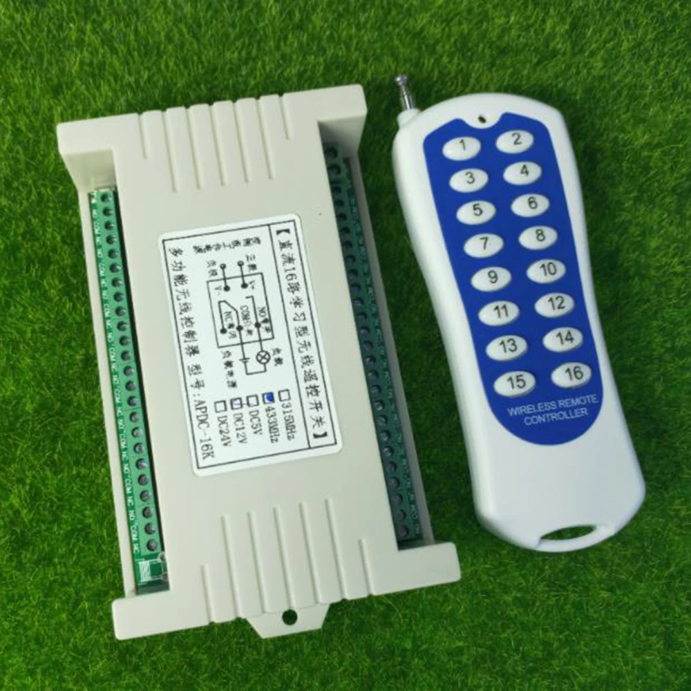 DC 12V/24V 16ch Lange Afstand Radiocontroller Rf Draadloze Afstandsbediening Schakelaar 24V Relais Met 16 Kanaals Zender 433Mhz