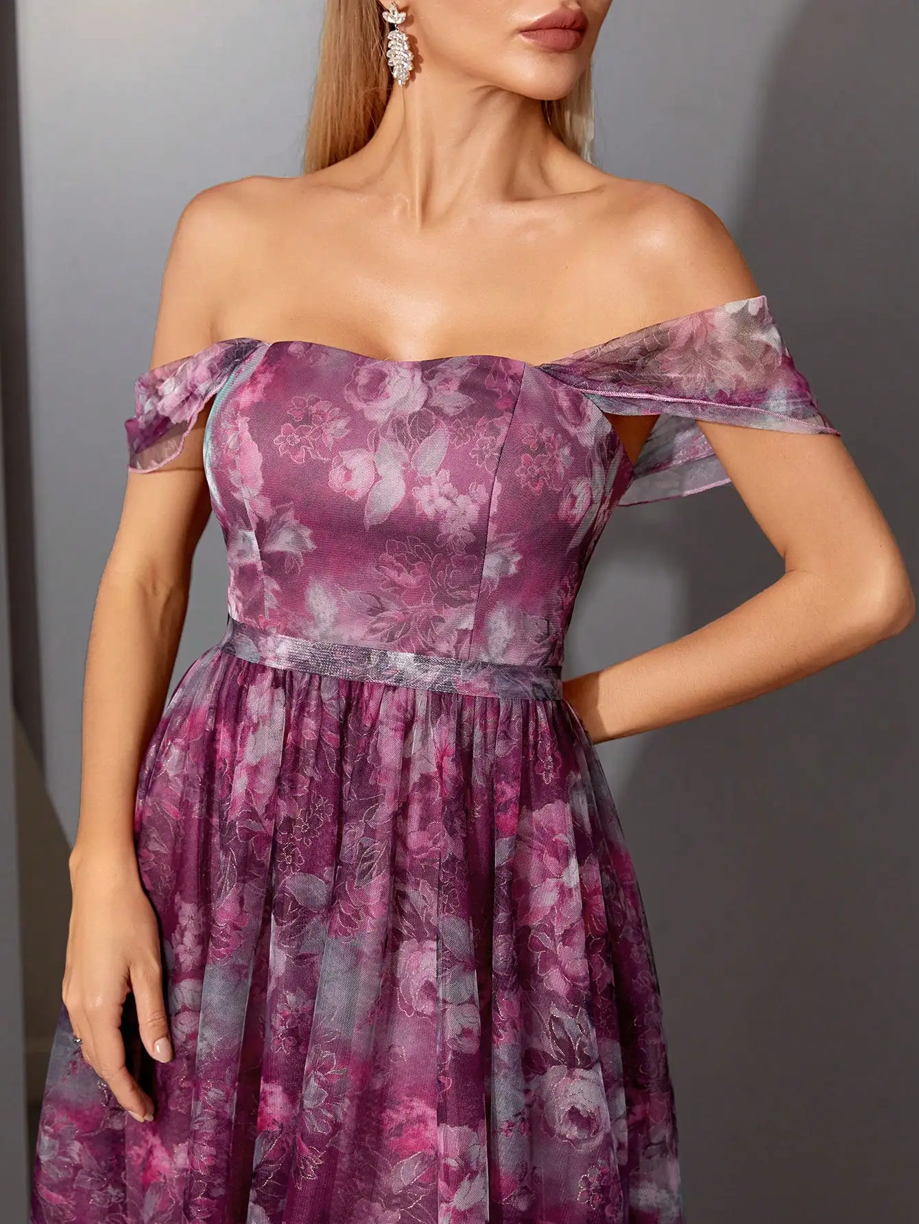 Mgiacy Jupe longue plissée imprimée à col unique devant court dos en maille avec grande balançoire