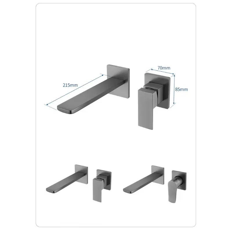 Imagem -06 - Torneira de Bacia de Parede de Latão Sólido Torneira para Pia do Banheiro Moderno Oculto Quente e Frio Cinza Hotel Elegante e Uso Doméstico