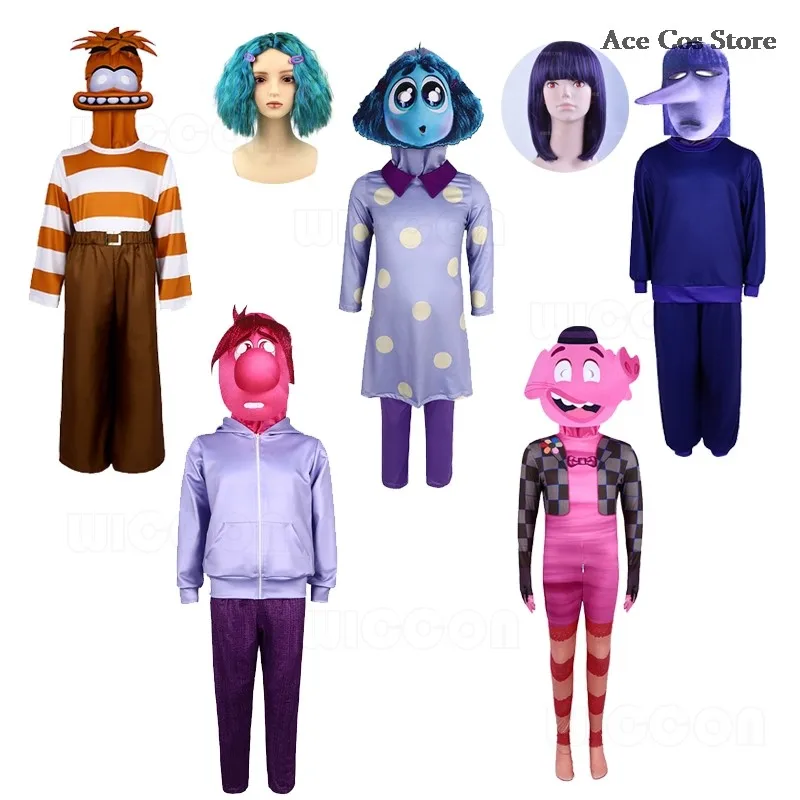 Binnen 2 Anime Vreugde Uit Cospaly Angst Woede Walging Verdriet Jaloezie Ennui Rollenspel Kostuum Pruik Outfit Volwassenen Kids Party Halloween Set