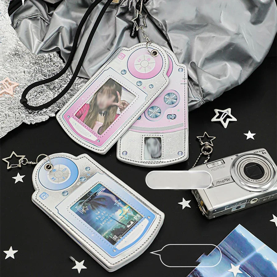 INS الموضة الكورية Dv الفضة الجلود 3In حامل بطاقة فتاة المعبود تخزين الصور ستار معلقة الديكور 3-فتحة للبطاقات غطاء بطاقة هدية #5