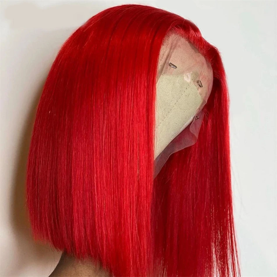 13x4 Short Bob Wig Hot Red Burgundy Colored HD Lace Front Human Hair Wigs Brazilian Straight Bob Wig Lace Frontal Wigs For Women - view 2