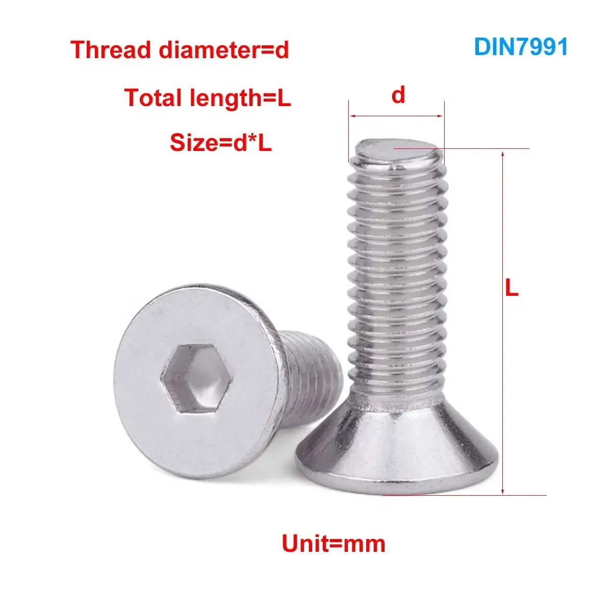 

304 Stainless Steel Countersunk Head Hex Screw/Flat Cup Bolt M2M2.5M3M4M5