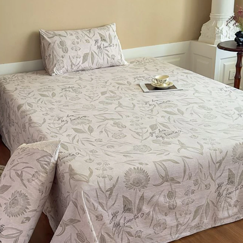3pcs set Pure Cotton Bedsheet and Pillowcase Printed Flat Sheet for Home Skin-friendly Bed Linen Breathable Sheets