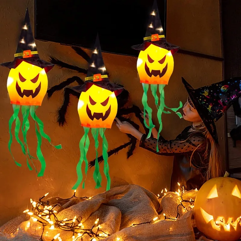 3 party lights, Halloween decorations, outdoor decorations, hanging glowing pumpkin heads, Halloween decorations