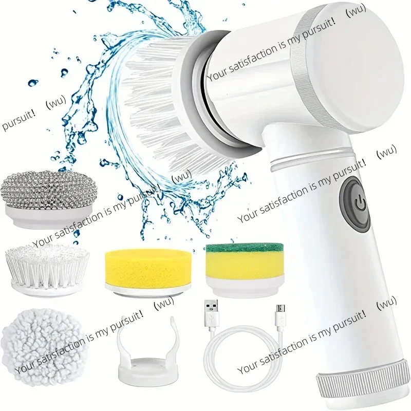 

Cordless electric rotary scrubber with 5 replaceable heads, rechargeable bathroom and kitchen tile cleaning brush
