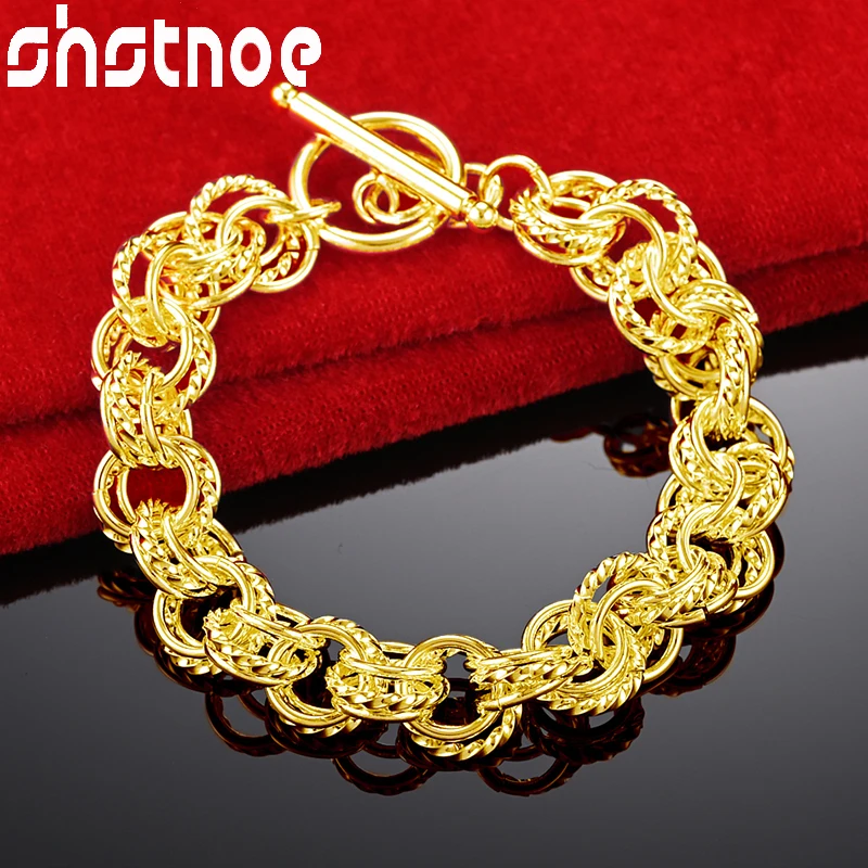 SHSTONE 24K Gold Trendy Bracelet For Woman Man Birthday Party Wedding Engagement Fashion Charm Jewelry Multiple Circles Chain