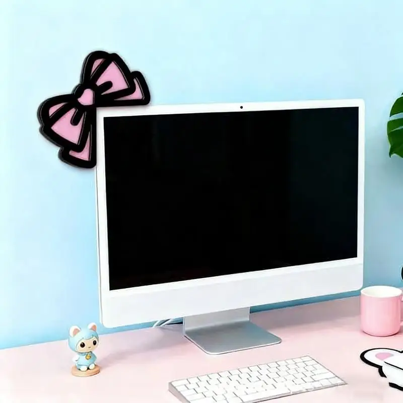 Fotografia 3: 【Acessórios de PC com Laço de Madeira Kawaii 2D, Decoração de Monitor Fofa para Setup de Jogos, Tela, Casa e Escritório】