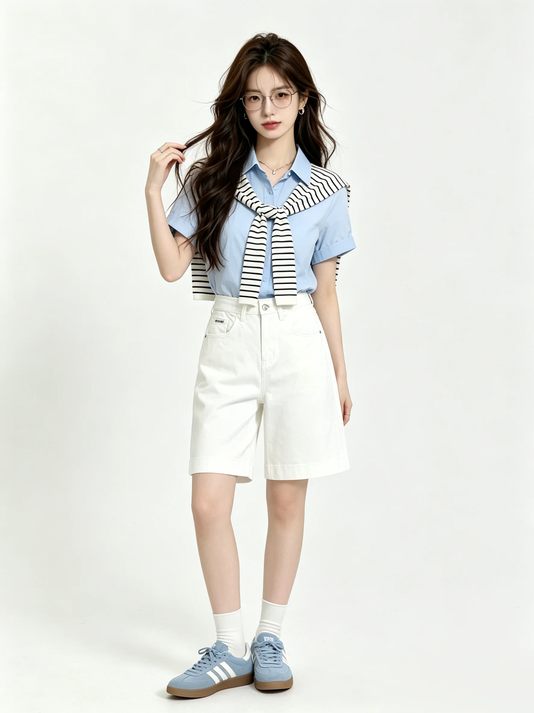 

Skin-friendly Pure Color Casual Korean Style Wide Leg Jeans Summer Loose Slimming Five-Quarter Pants Versatile Ladies Jeans