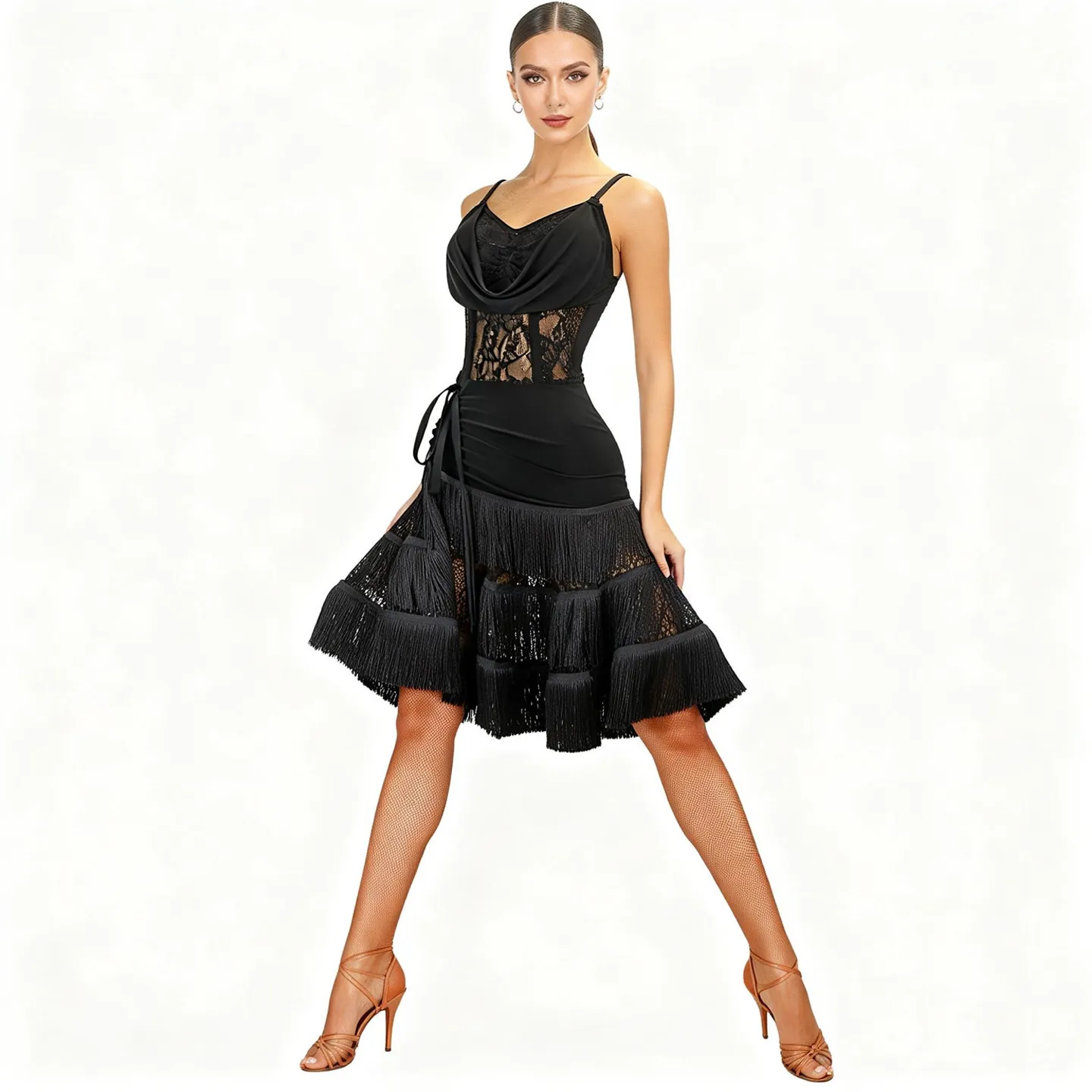 

Женская юбка с бахромой для латиноамериканских танцев, костюм для тренировок и выступлений для взрослых (ча-ча, румба, самба), модель DQL12238