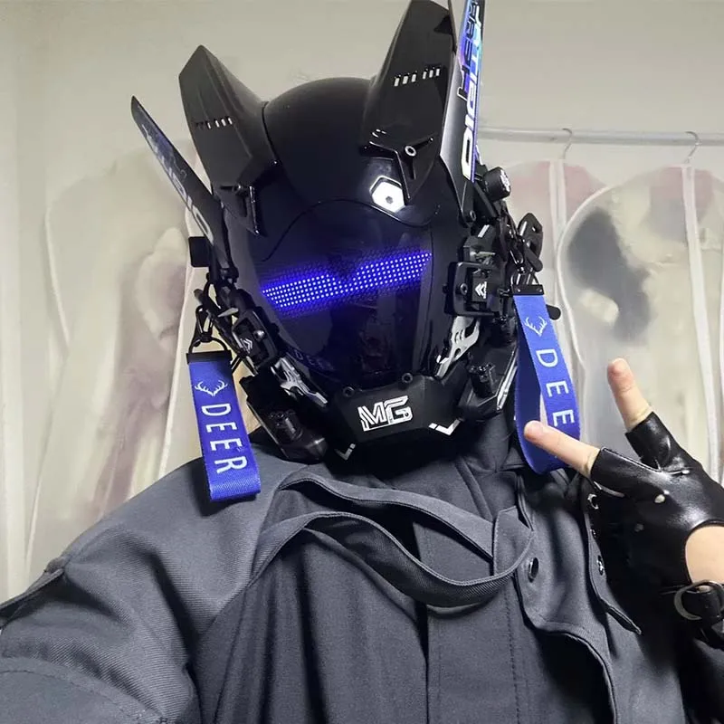 Sci-Fi Mech Warrior Mask MG Series Cosplay With Screen Support App Control Halloween Party Coser Prop Gift Cyber Punk Mask