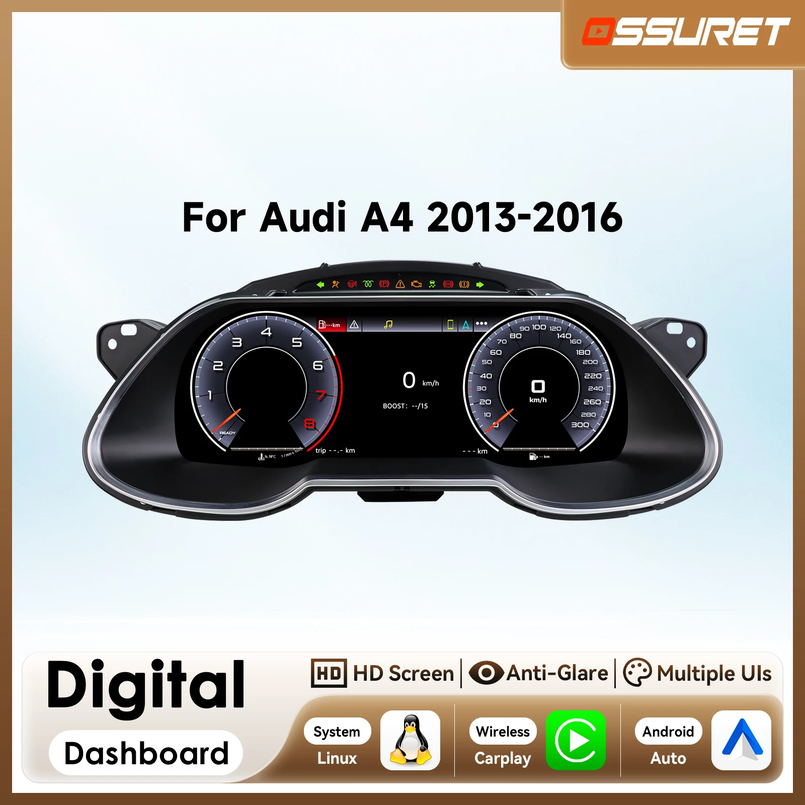 

Панель приборов LCD для AUDI A4 2013-2016, цифровая приборная панель, виртуальный кокпит, экран 1920*720 HD, поддержка Carplay/Auto