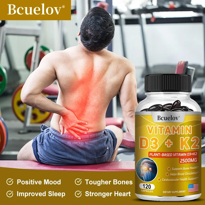 Bcuelov Vitamin D3 K2 Softgels, 2-1 Complex, Vitamin D3 5000 IU & Vitamin K2 MK7 for Heart, Bone & Teeth Health Easy to Swallow