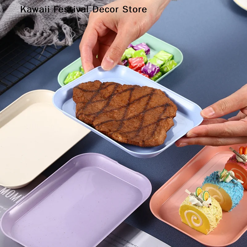 Snack Plate Macaron Color Simple Wheat Straw Bone Spitting Plate Plastic Candy Fruit Cookie Cake Storage Tray Kitchen Accessorie