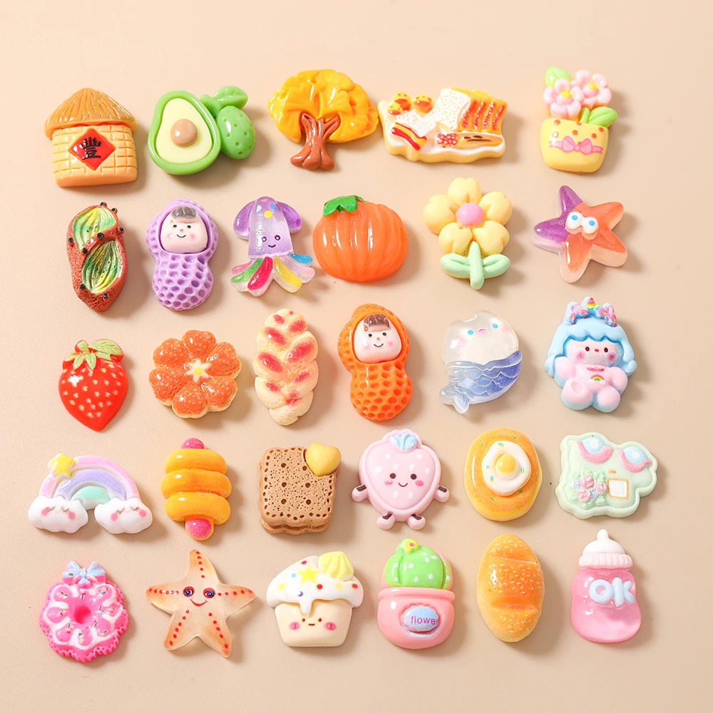 10 Uds. Mezcla de frutas, animales, Donuts, cabujones de resina, abalorios para Scarpbook, funda de teléfono, accesorios para decoración de uñas, colgantes para fabricación de joyas DIY