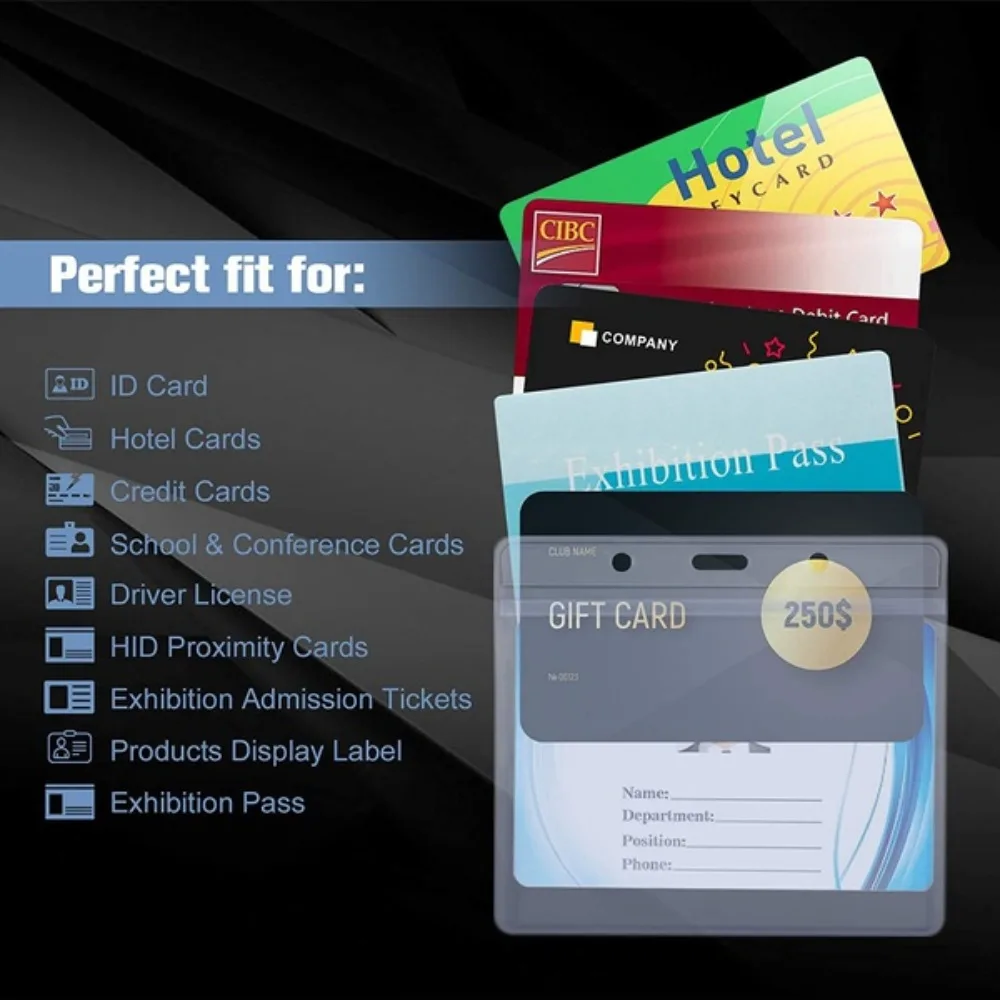 ID Card Holder Waterproof Clear Badge Protector Zippered 4x3 Inch Transparent Name Tag Sleeve Business Office School Daily Use