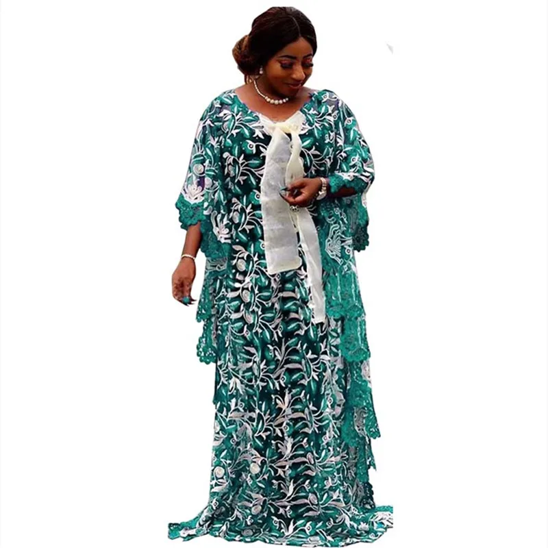 African Dashiki Guipure Lace Dress For Women Ankara Grand Boubou Robe Wedding Party Kaftan Abaya Bubu Plus Size Africa Dresses