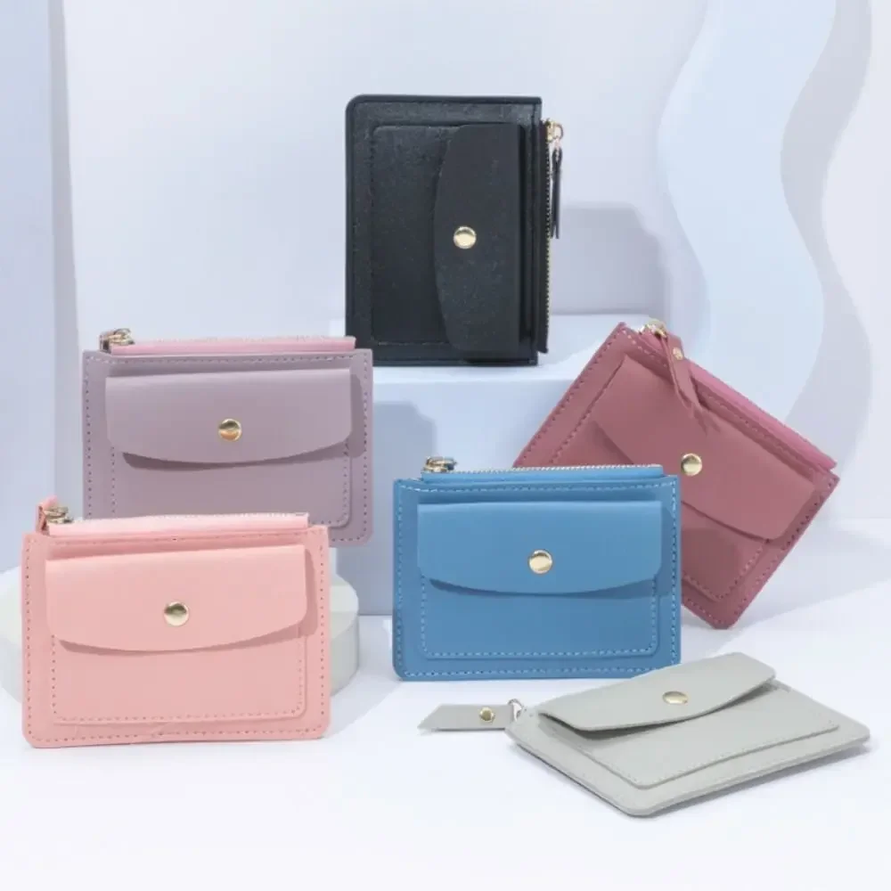 Petit portefeuille en cuir PU pour femme, porte-documents simple et solide, porte-cartes multiples, porte-monnaie, fermeture éclair, sacs pour cartes de crédit, mode