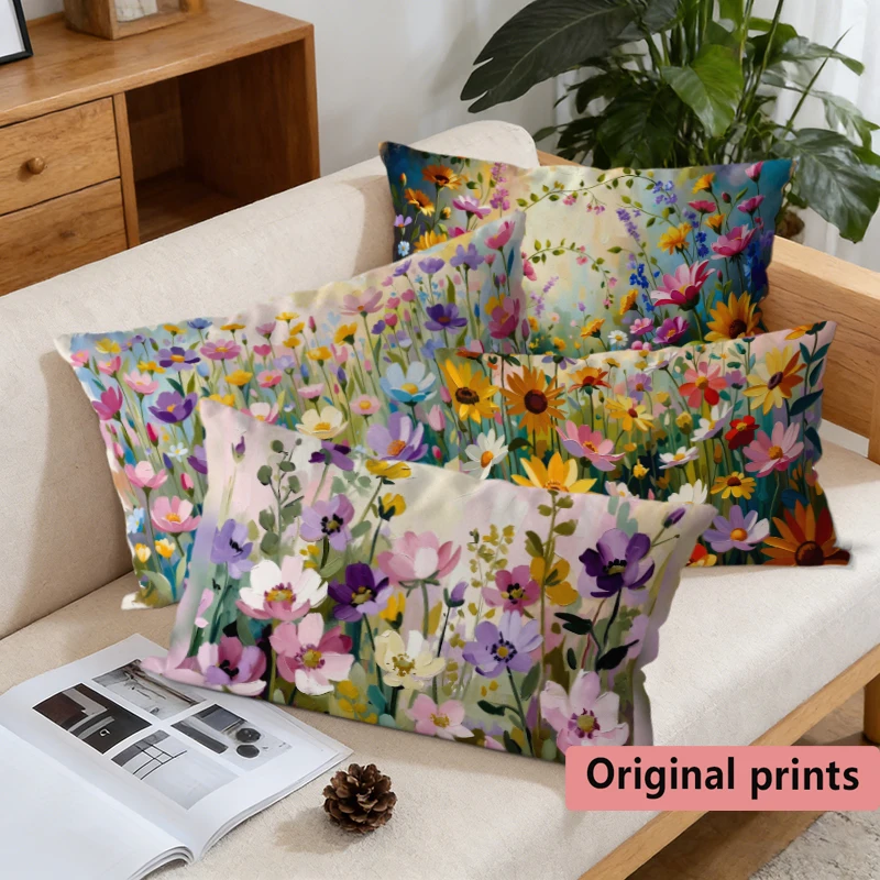 Vibrant Wildflower Floral Pillow Covers Suitable For Sofa Bedroom Car Pillow Cover Cushion Rectangular Back Cushion