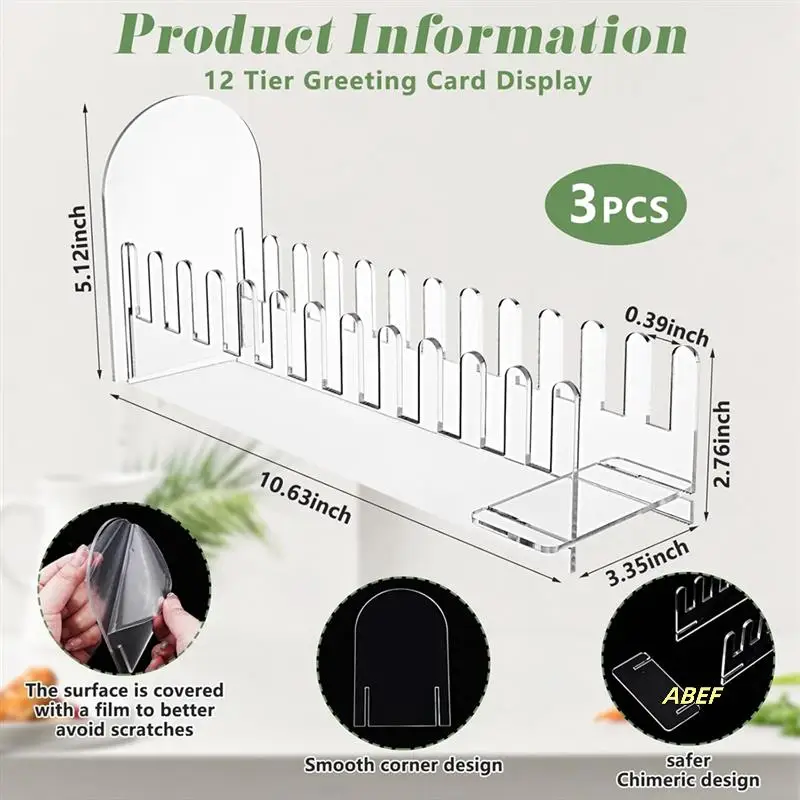 3 قطع من حامل عرض بطاقات المعايدة من الأكريليك مكون من 12 طبقة، حامل عرض بطاقات شفاف، سهل التجميع، حامل بطاقة لاصق للبطاقات البريدية