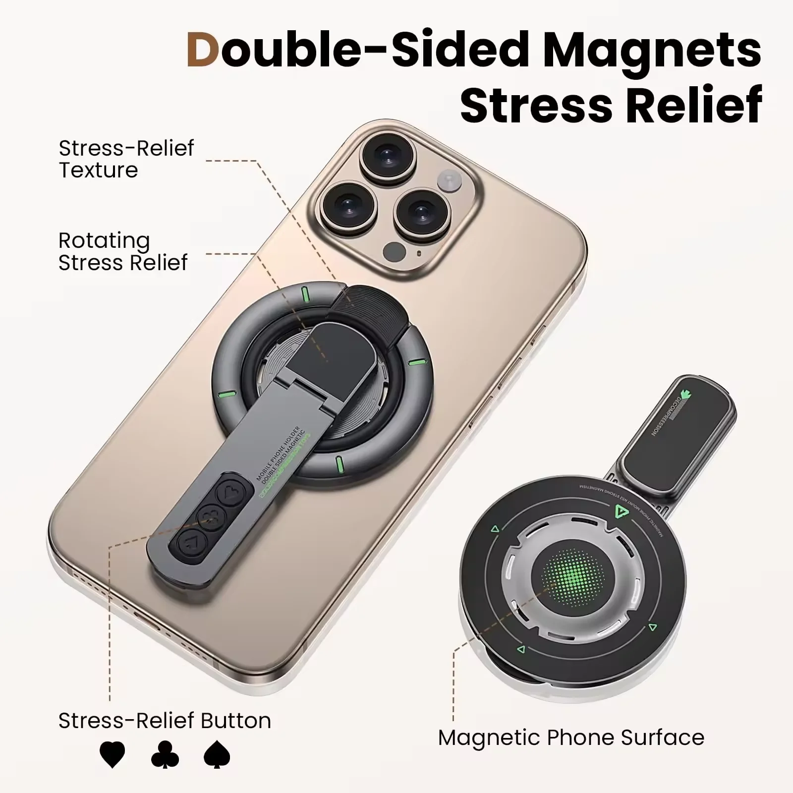 

Подставка для телефона MagSafe 3-в-1 Магнитный держатель для кольца на палец Двусторонняя магнитная подставка для телефона для IPhone 17 16 15 14 13 12